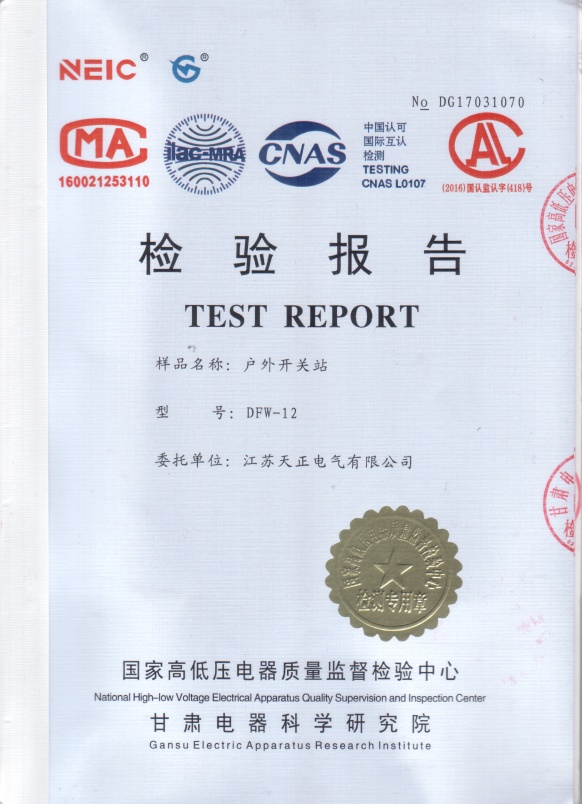 戶外開關(guān)上DFW-12 檢驗(yàn)報(bào)告
